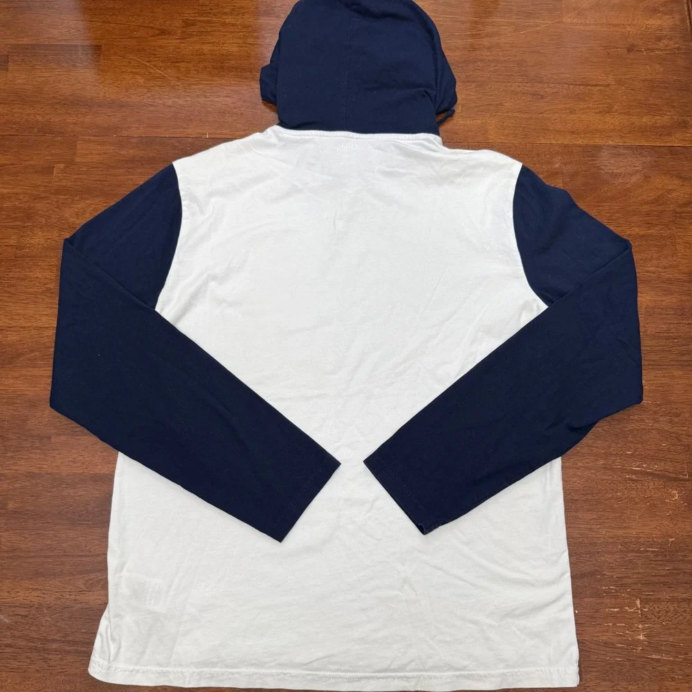 Polo Ralph Lauren Hoodie Mens Size Medium White Navy Blue Long Sleeve 1967 Shirt